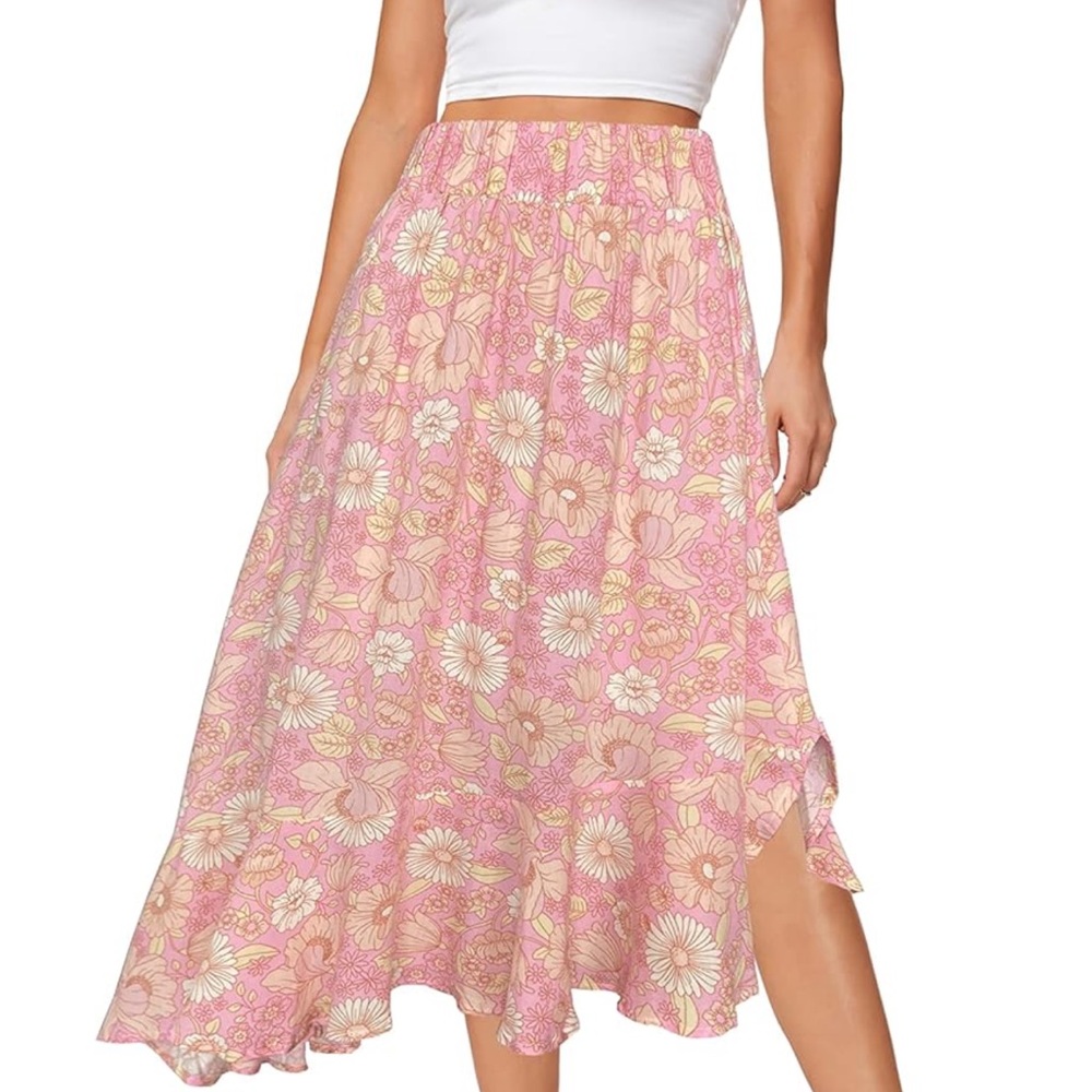 Floral Pink Midi Skirt
